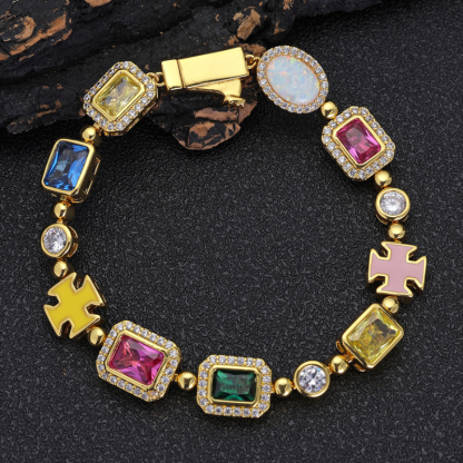 10mm Moissanite Hip Hop Colored Jewel Bracelet