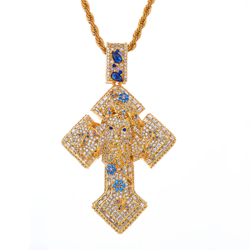 Moissanite Colorful Jesus Cross Pendant