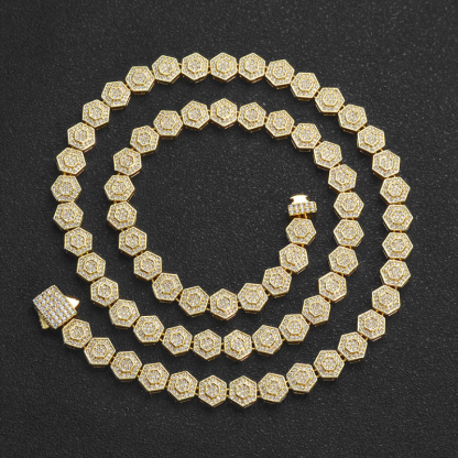 8.5mm Moissanite Geometric Hexagonal Rock Sugar Chain