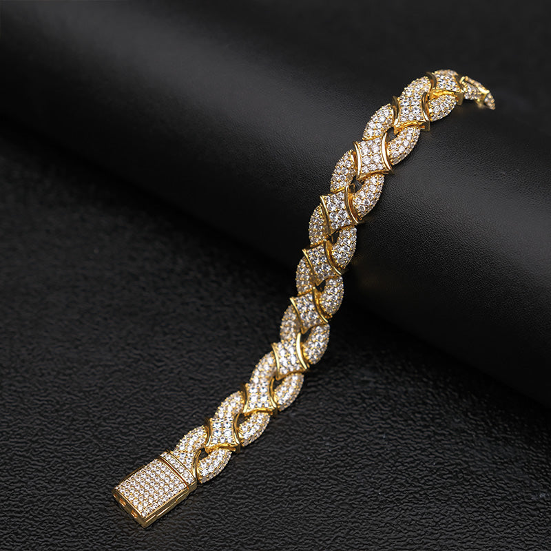 Iced Out Rhombus Interlocking Moissanite Bracelet