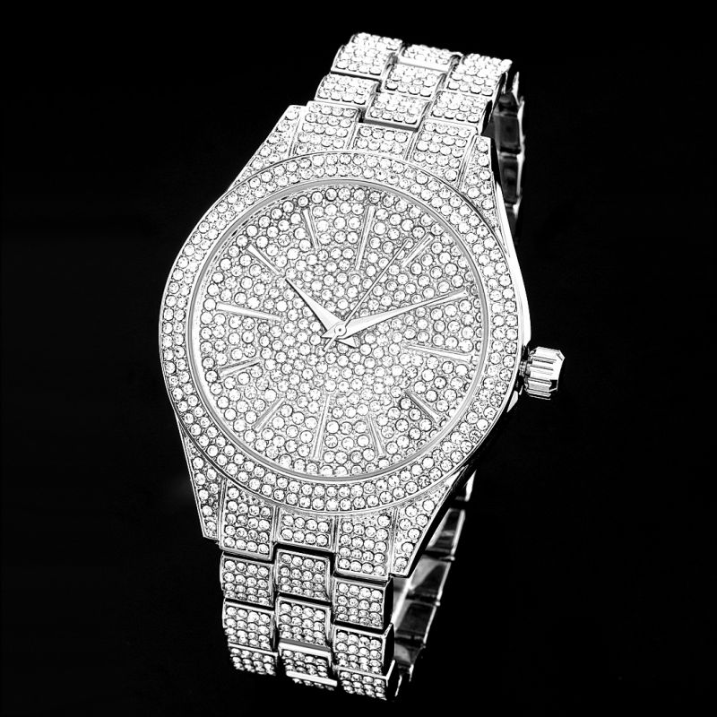 Fully Iced Round Bezel Men's Watch in White Gold