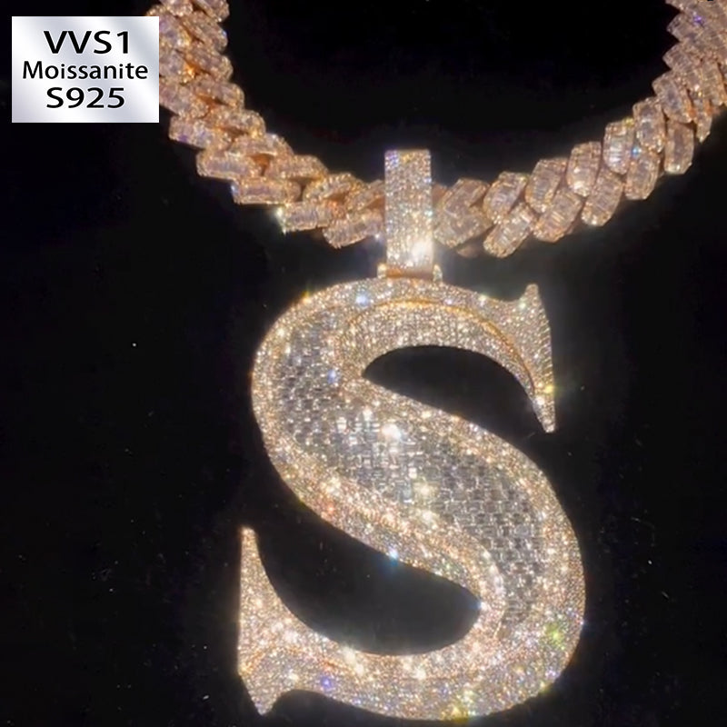 S925 Moissanite Letter S Pendant Set