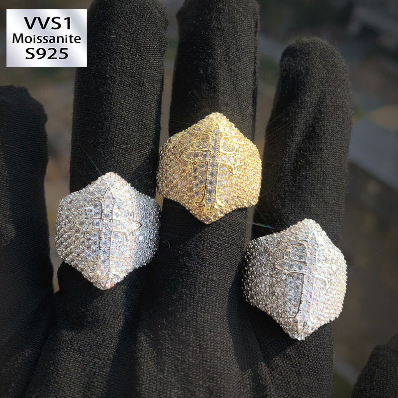 Moissanite Hip Hop Cross Shield Ring