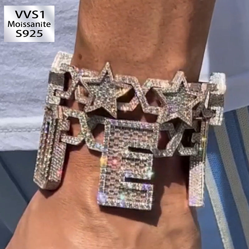 Moissanite Hip Hop Punk Custom Alphabet Cuban Bracelet