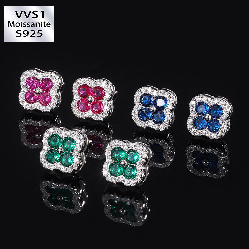 Moissanite Floral Colored Gemstone Earrings