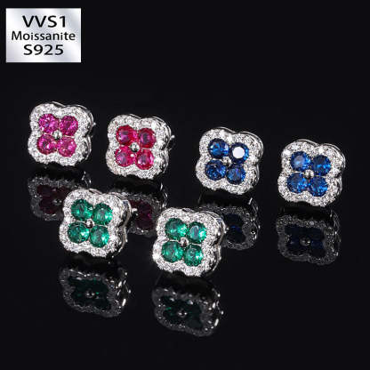 Moissanite Floral Colored Gemstone Earrings