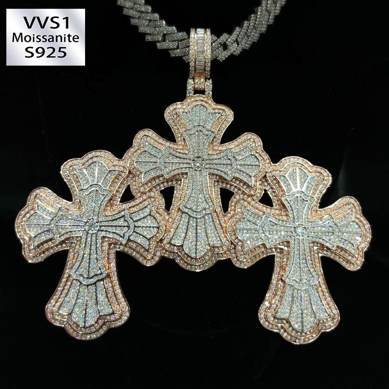 Moissanite Exquisite Floral Pattern Design Cross Pendant