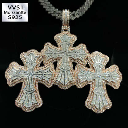 Moissanite Exquisite Floral Pattern Design Cross Pendant