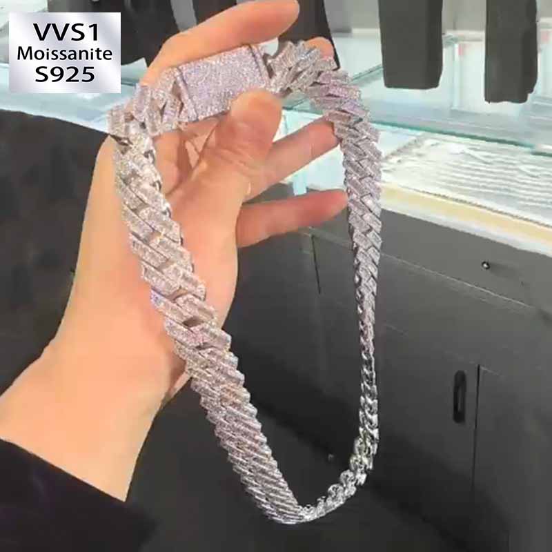 19mm Prong Baguette Moissanite Cuban Chain