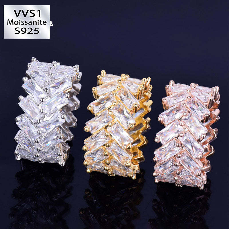 Moissanite Hip Hop Sparkling Geometric Diamond Ring