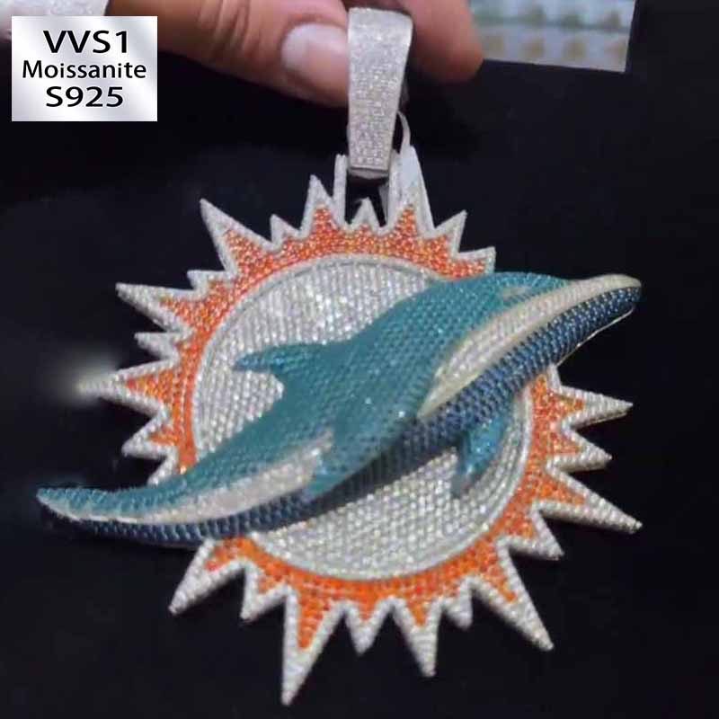 Moissanite Hip Hop Sun Ray Dolphin Pendant