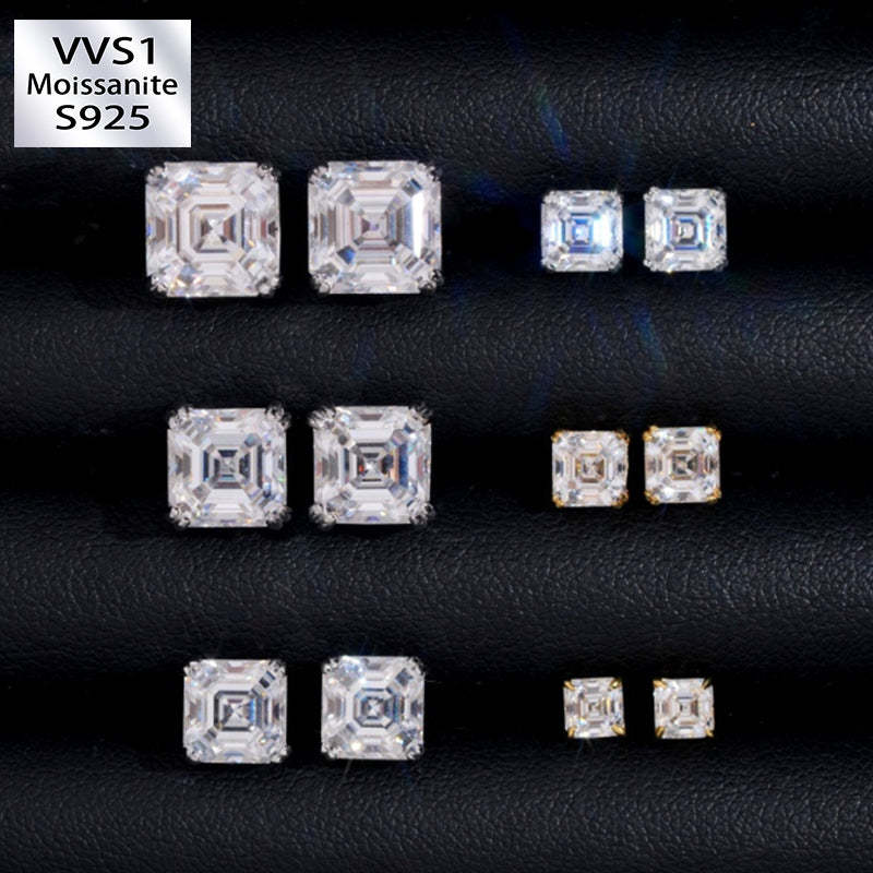 Asscher Cut Moissanite Pagoda Stud Earrings