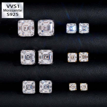Asscher Cut Moissanite Pagoda Stud Earrings