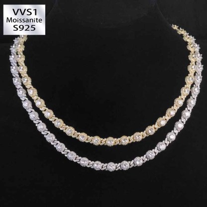 7.5mm Moissanite Hip Hop Round Bead Cuban Chain