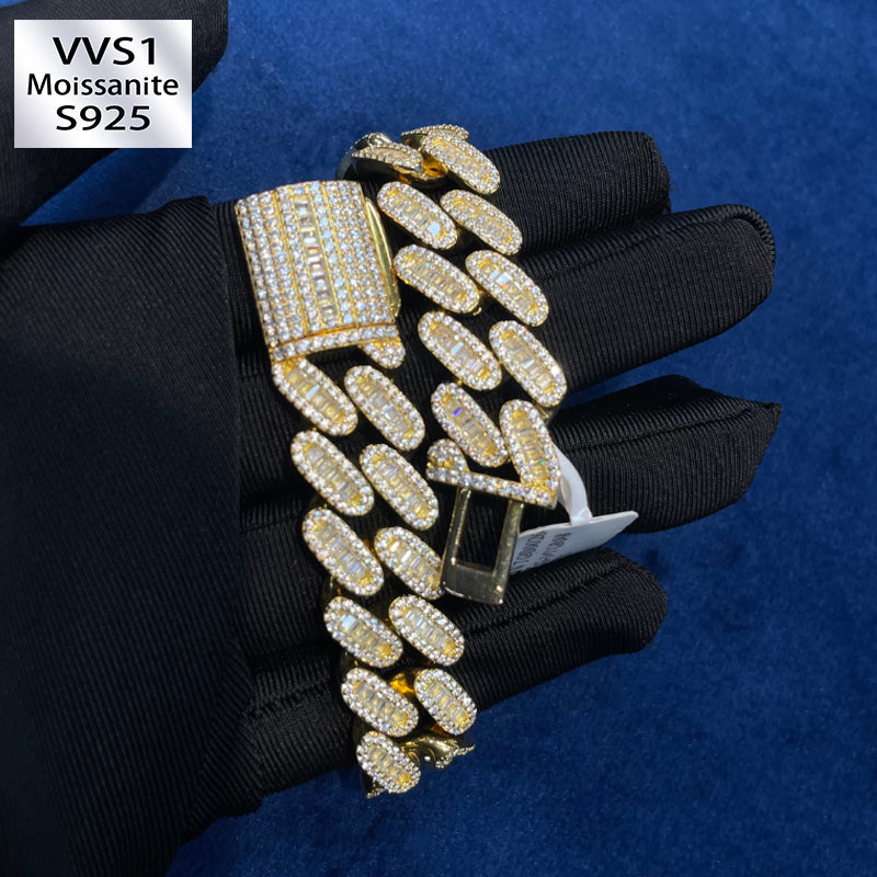Moissanite Baguette Cuban Bracelet