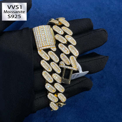 Moissanite Baguette Cuban Bracelet