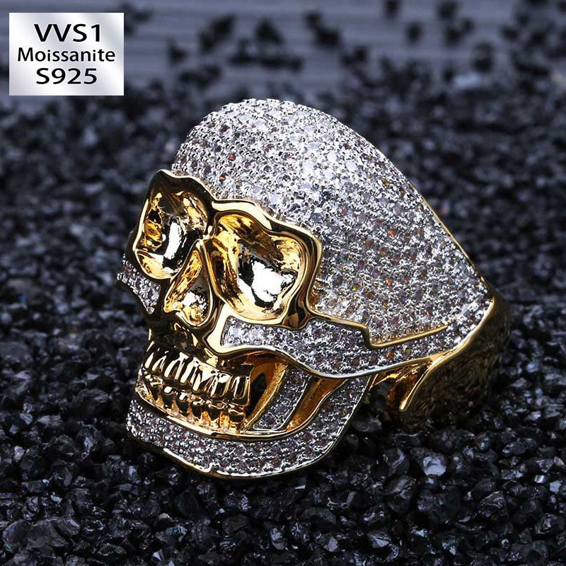 Moissanite Personality Hip Hop Punk Skull Bully Ring