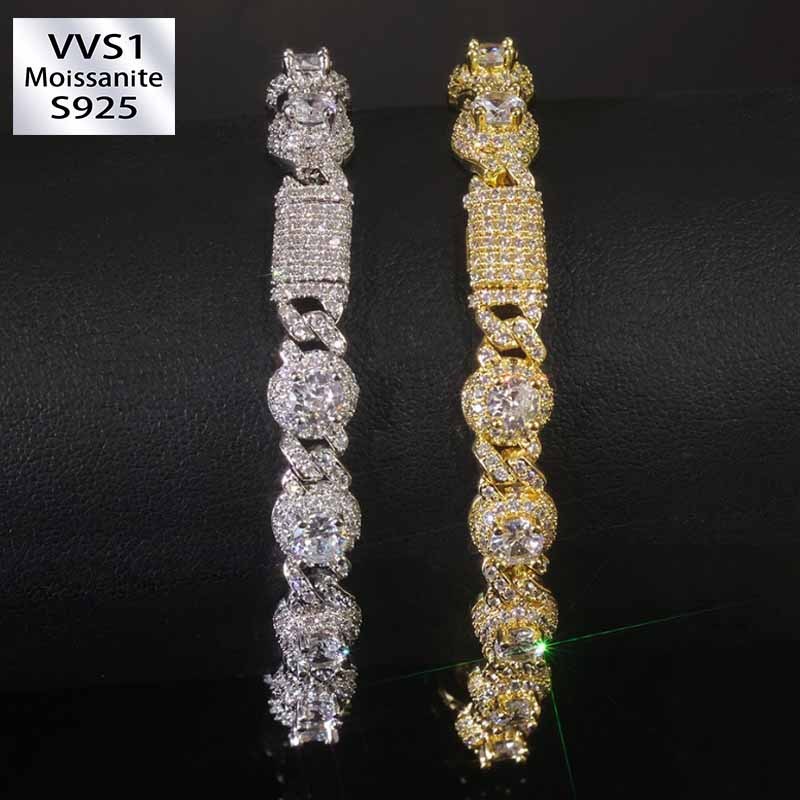 7.5mm Moissanite Hip Hop Round Bead Cuban Bracelet