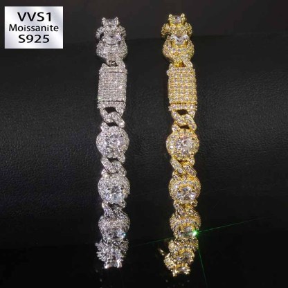 7.5mm Moissanite Hip Hop Round Bead Cuban Bracelet
