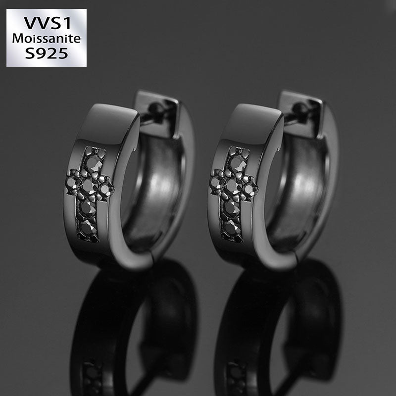 S925 Moissanite Hip Hop Black Cross Earrings