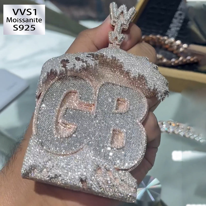 Moissanite Wave House Shape GB Letter Pendant