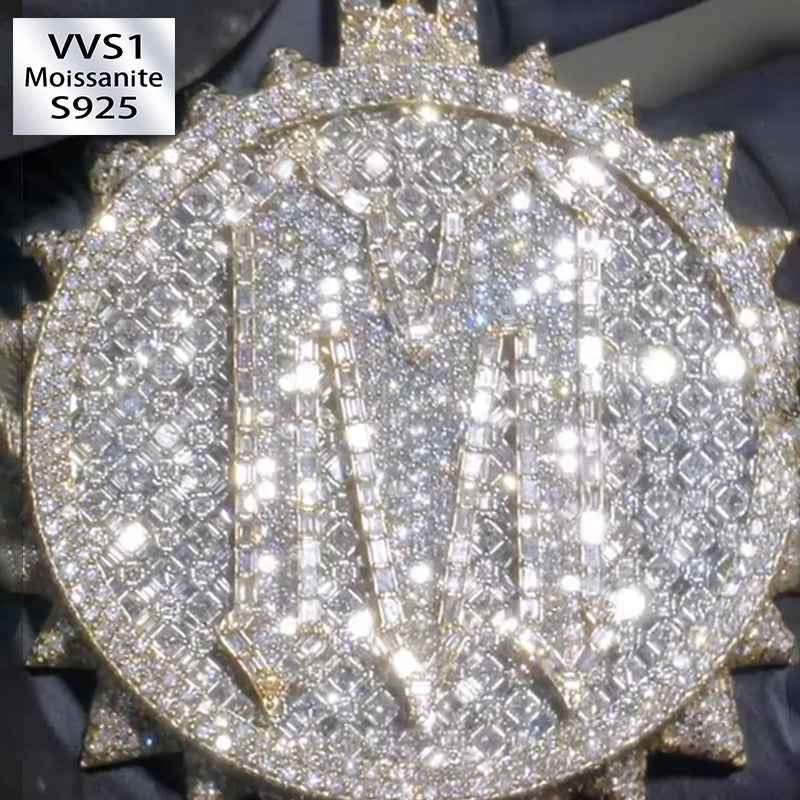 S925 Moissanite Letter M Round Pendant