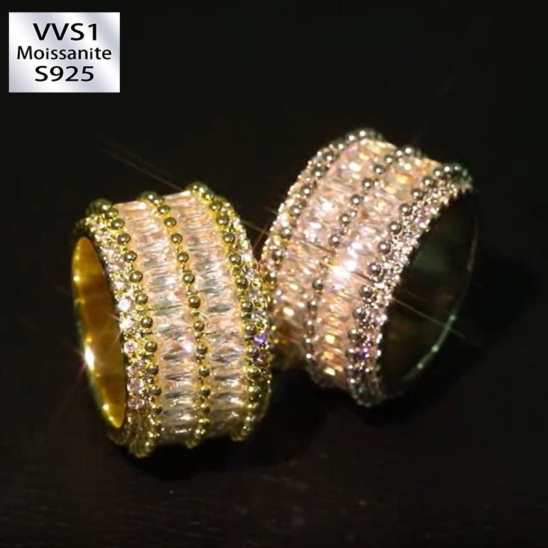 Moissanite Luxury Sparkling Hip-Hop Baguette Ring
