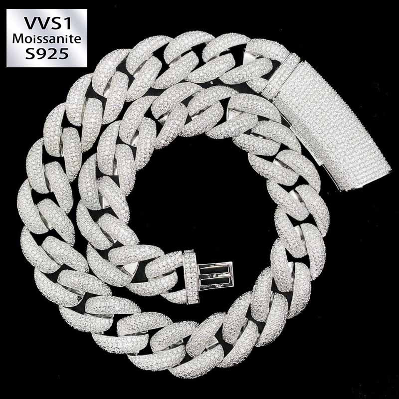 Moissanite Hip Hop Four Row Drill Long Buckle Cuban Chain