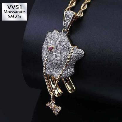 Moissanite Hip Hop Prayer Gesture With Ruby Ring Pendant