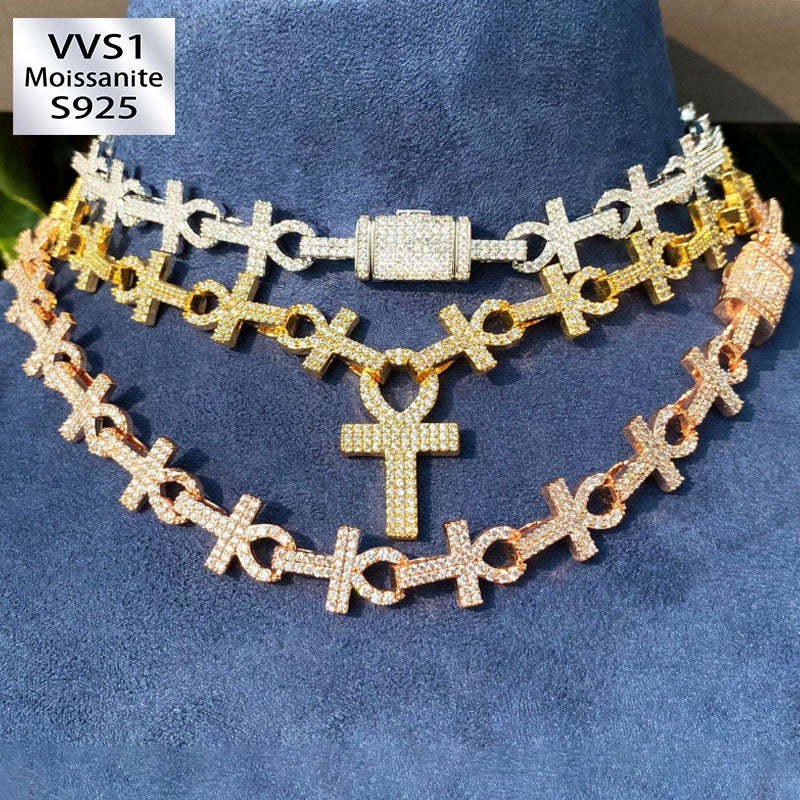 Moissanite Hip Hop Cross Ankh Chain