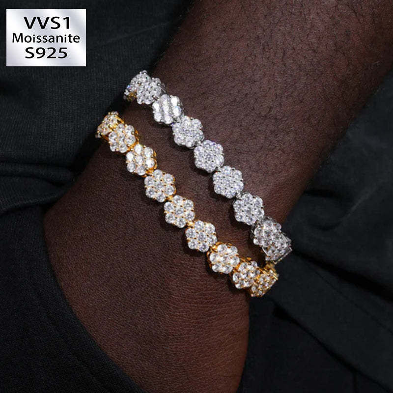 8mm Moissanite Hip Hop Floral Bracelet