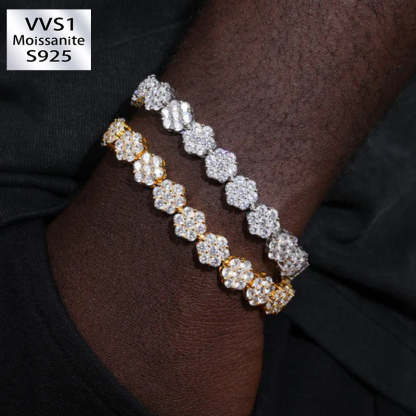 8mm Moissanite Hip Hop Floral Bracelet