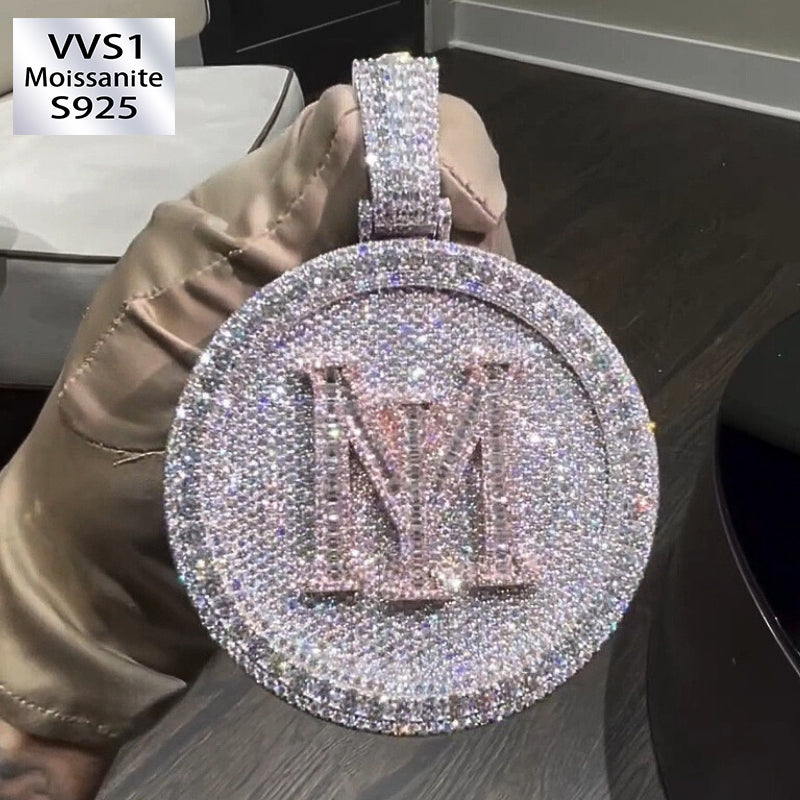 Moissanite Letter Circular Pendant