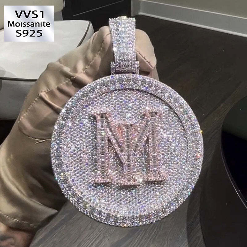 Moissanite Letter Circular Pendant