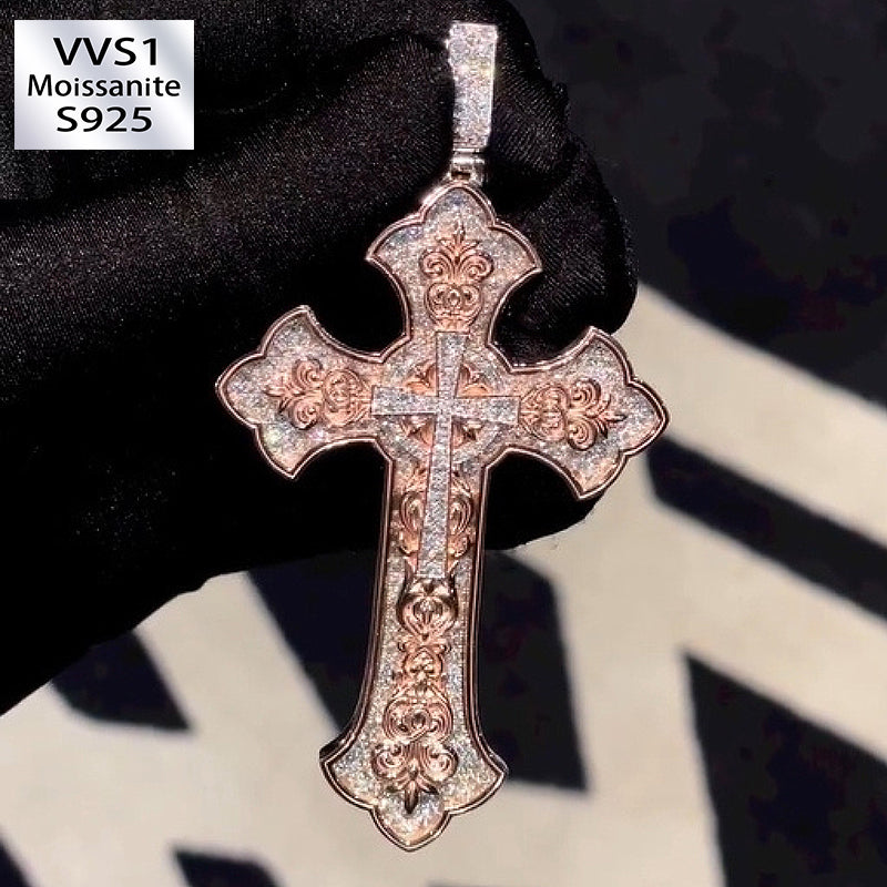 Moissanite Classic Pattern Eternity Cross Pendant
