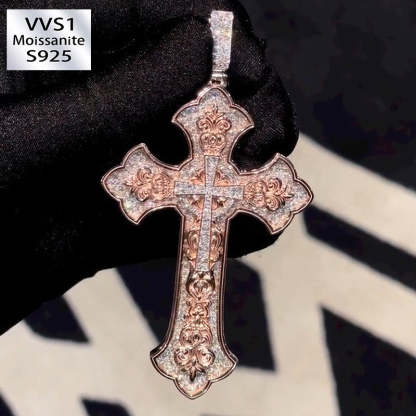 Moissanite Classic Pattern Eternity Cross Pendant