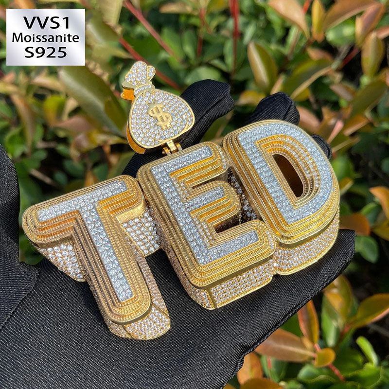 Moissanite Dollar Bag Button Design Letter Custom Pendant