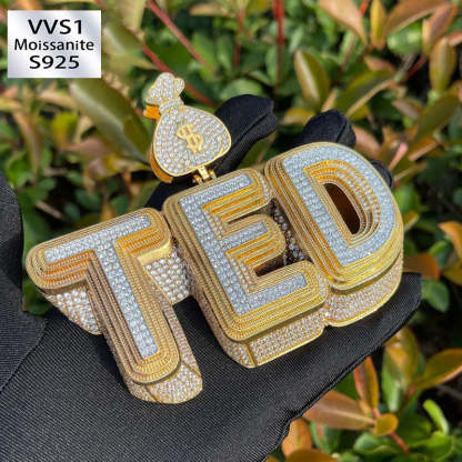 Moissanite Dollar Bag Button Design Letter Custom Pendant