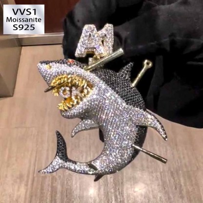 Moissanite Victimized Shark Pendant