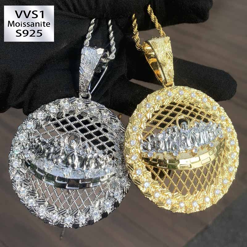 Moissanite Disc Grid Jesus Pendant