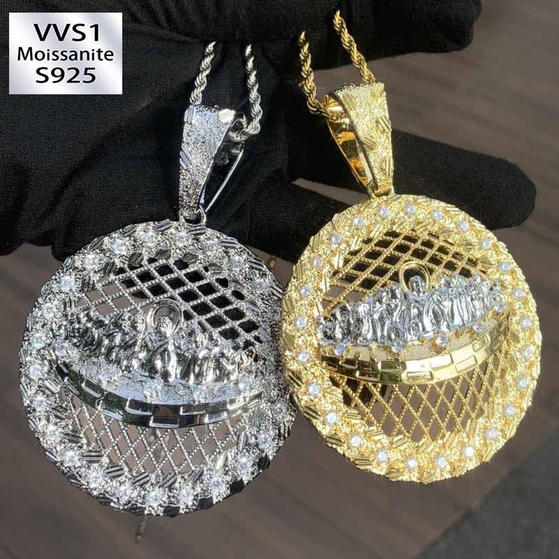 Moissanite Disc Grid Jesus Pendant