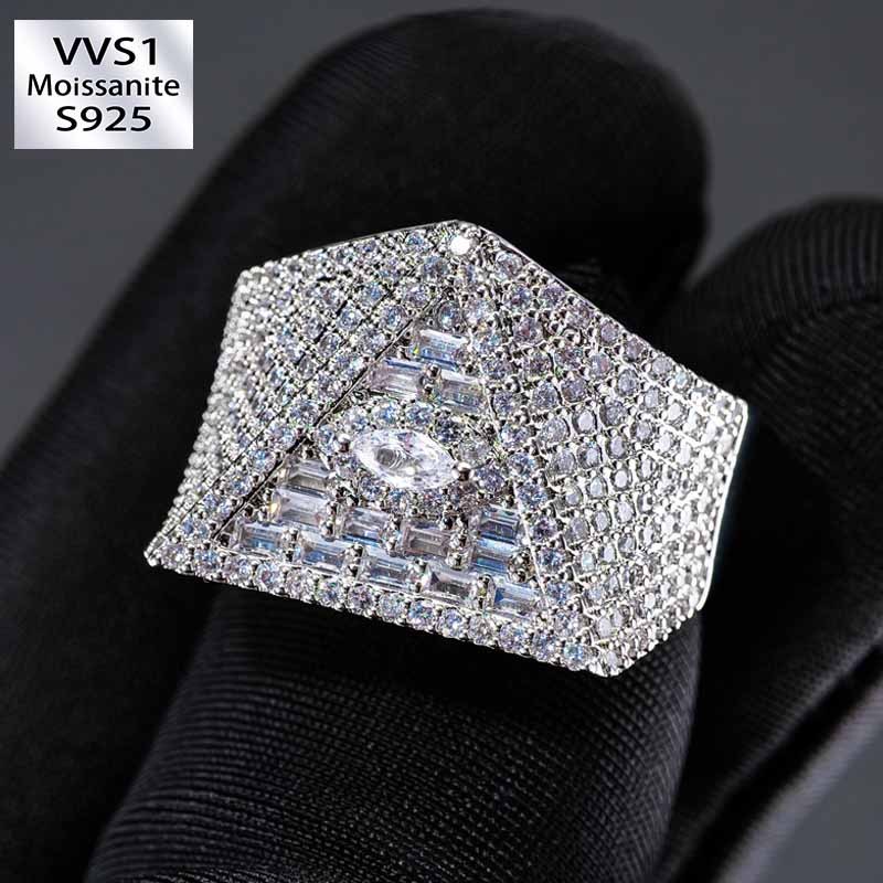Iced Out Triangle Pyramid Eye of Horus Marquise & Baguette Cut Ring in