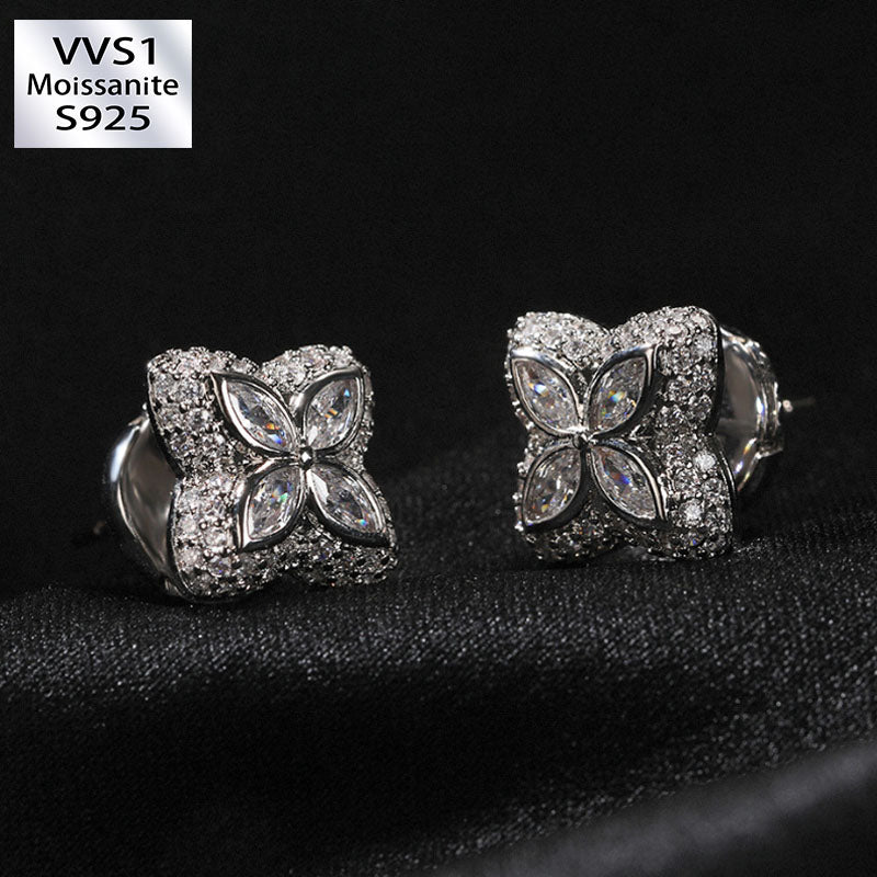 Moissanite Inlaid Gemstone Four-leaf Clover Lucky Earrings