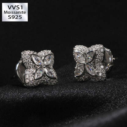 Moissanite Inlaid Gemstone Four-leaf Clover Lucky Earrings