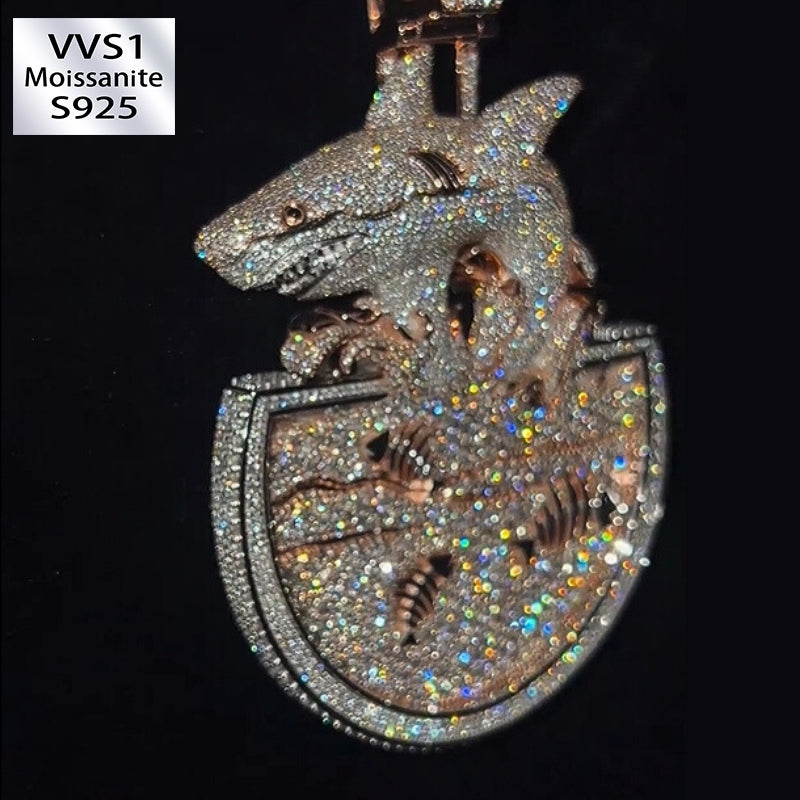 Moissanite Shark Semicircular Pendant