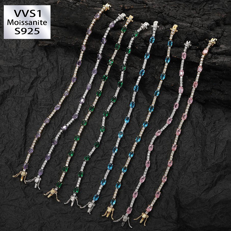 2mm Moissanite Colorful Egg Shaped Gemstone Tennis Bracelet