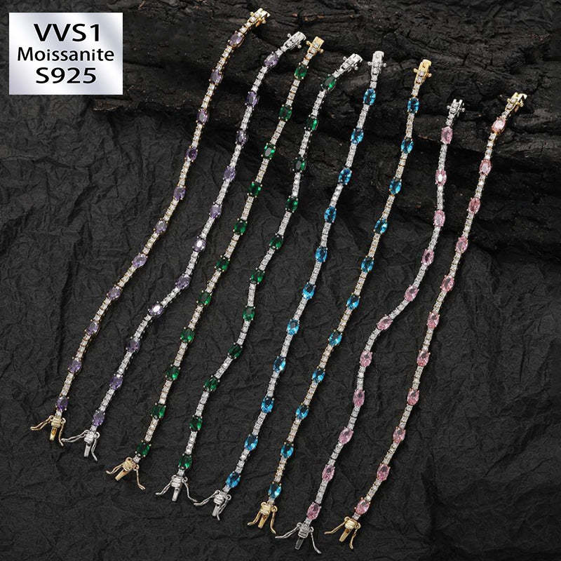 2mm Moissanite Colorful Egg Shaped Gemstone Tennis Bracelet