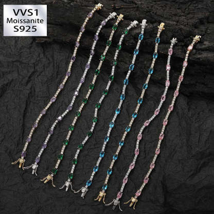 2mm Moissanite Colorful Egg Shaped Gemstone Tennis Bracelet
