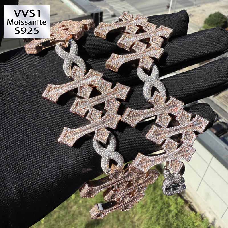 Moissanite Cross Cuban Bracelet