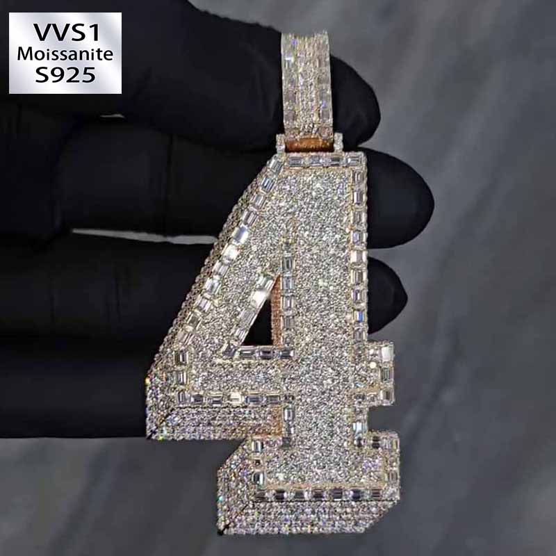 Moissanite Baguette Number 4 Pendant